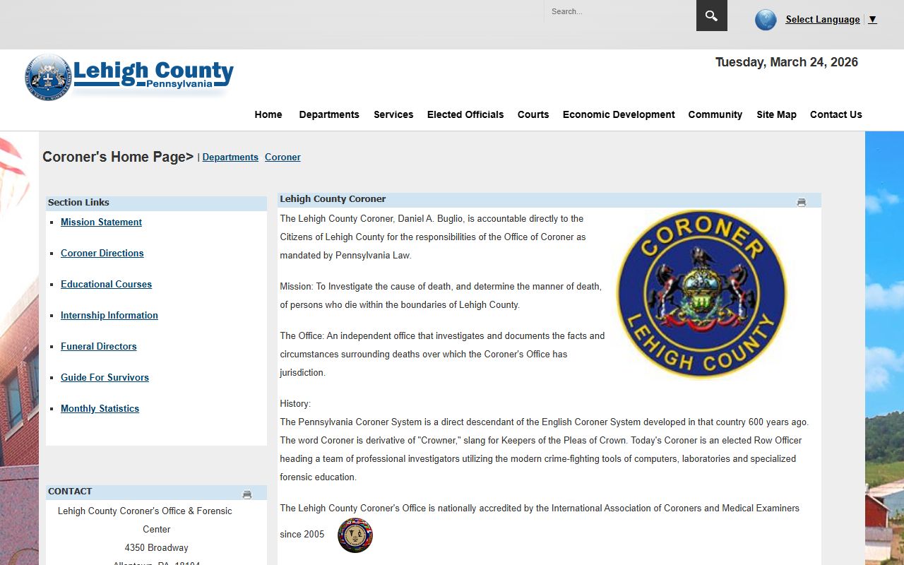 Lehigh County Coroner office for Allentown death records