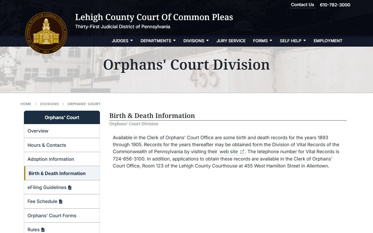 Lehigh County Orphans Court birth and death records for Allentown