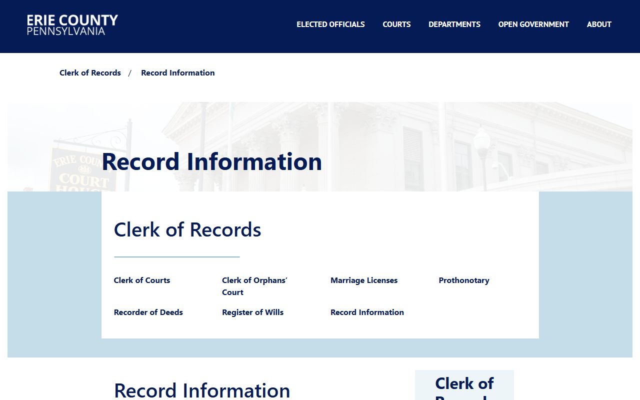 Erie County Clerk of Records office for death records