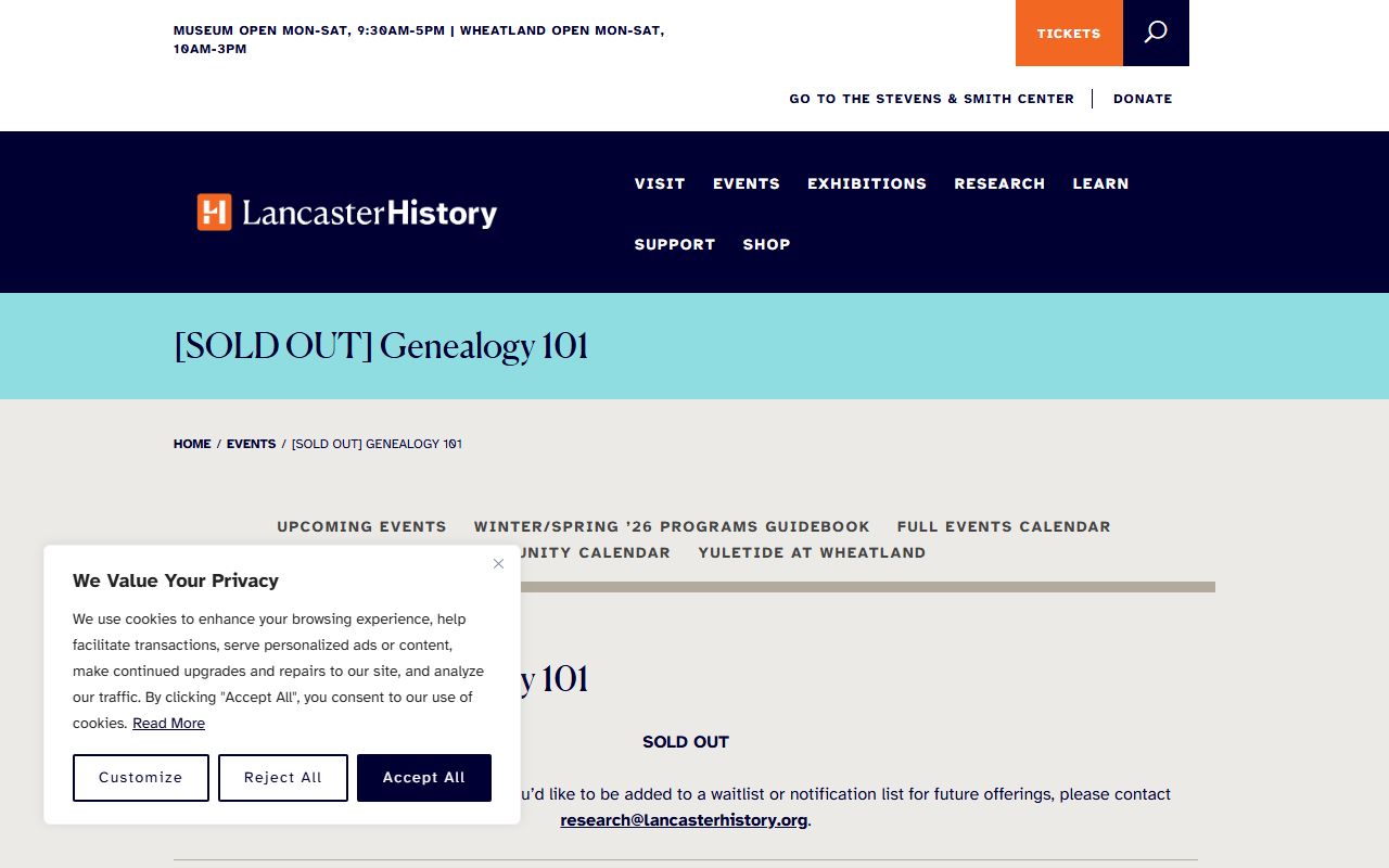 LancasterHistory Genealogy 101 class for research resources