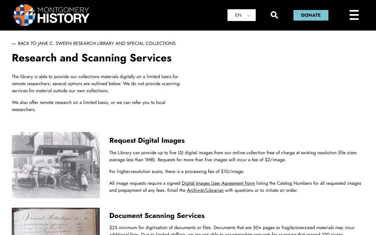 Montgomery County Historical Society research services for death records