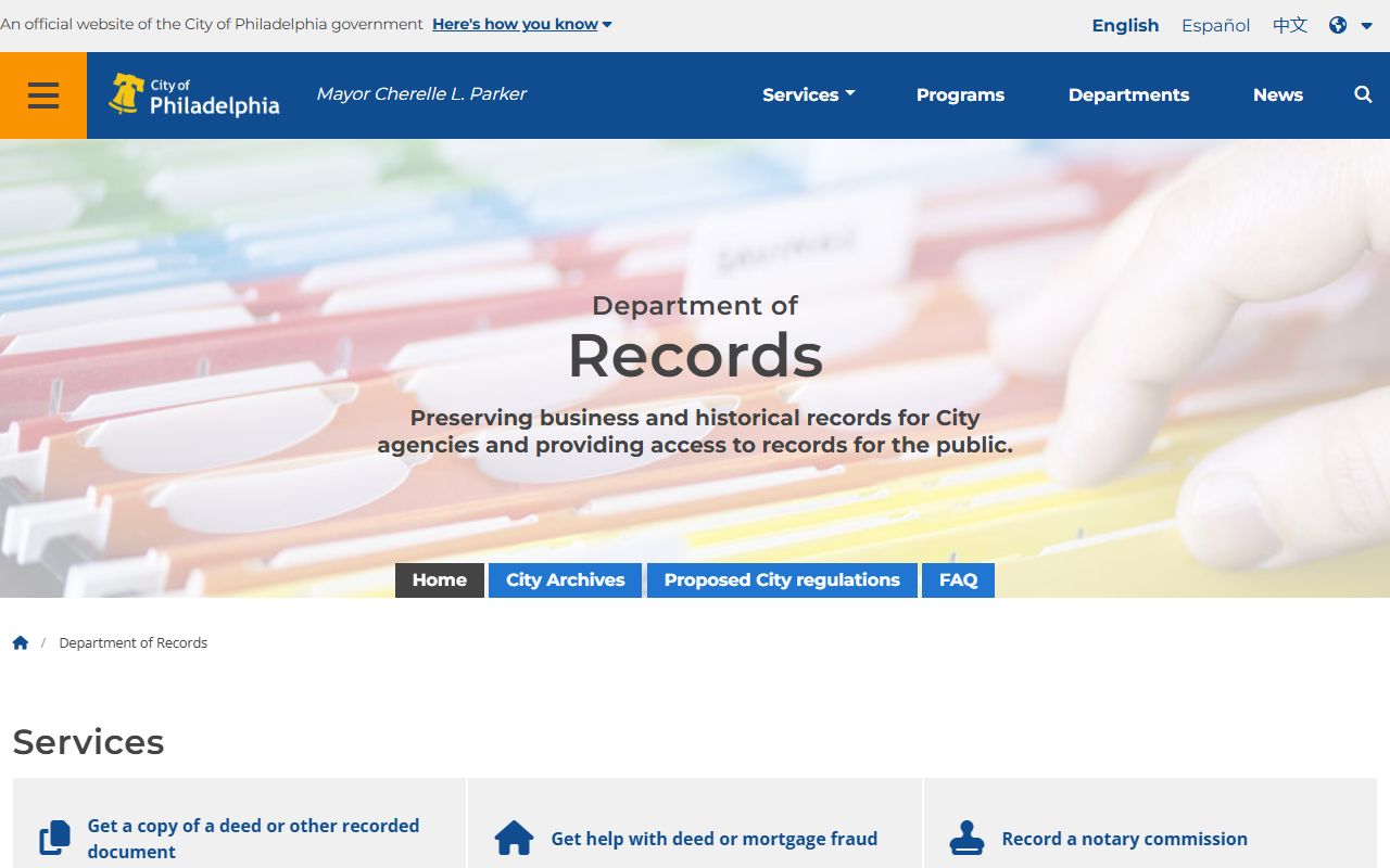 Philadelphia Department of Records for death records access