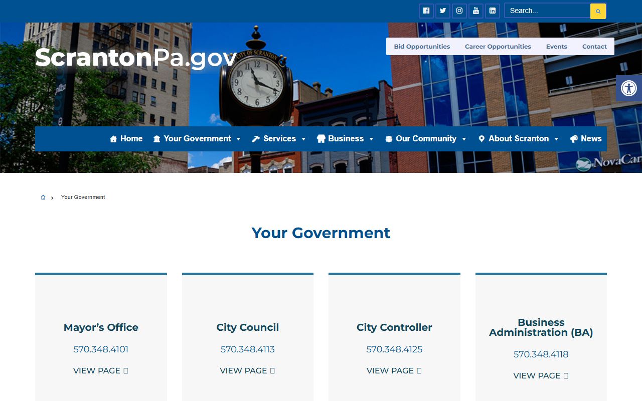 Scranton Pennsylvania city government offices and departments