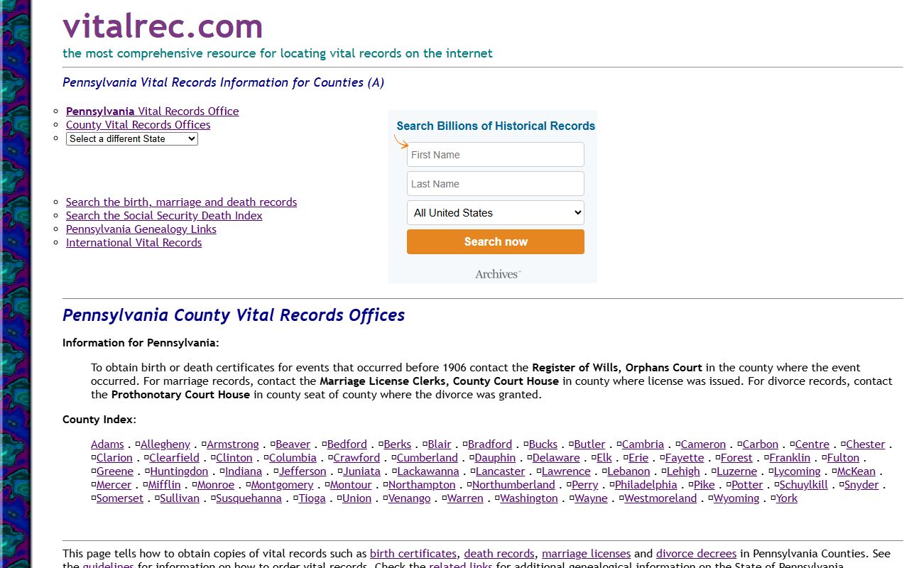 Allegheny County Pennsylvania vital records county guide