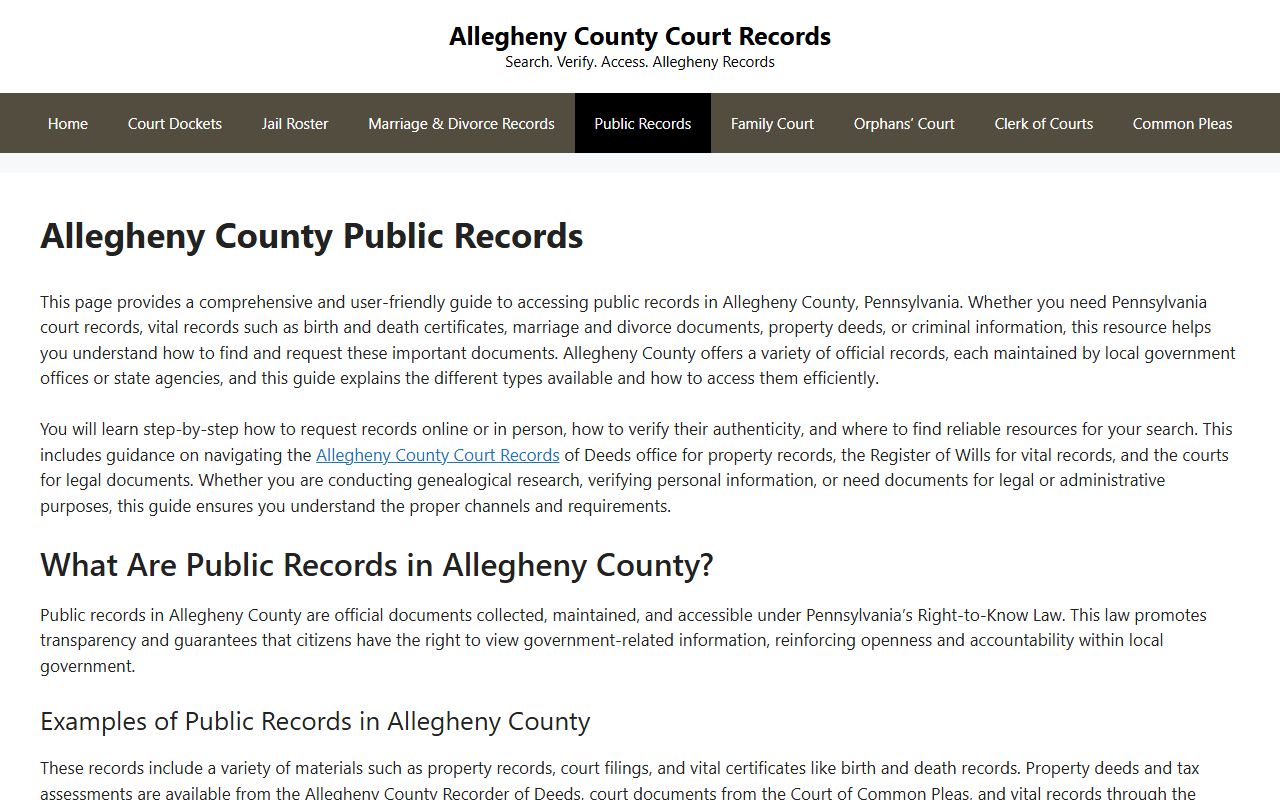Allegheny County courts public records portal for death index research