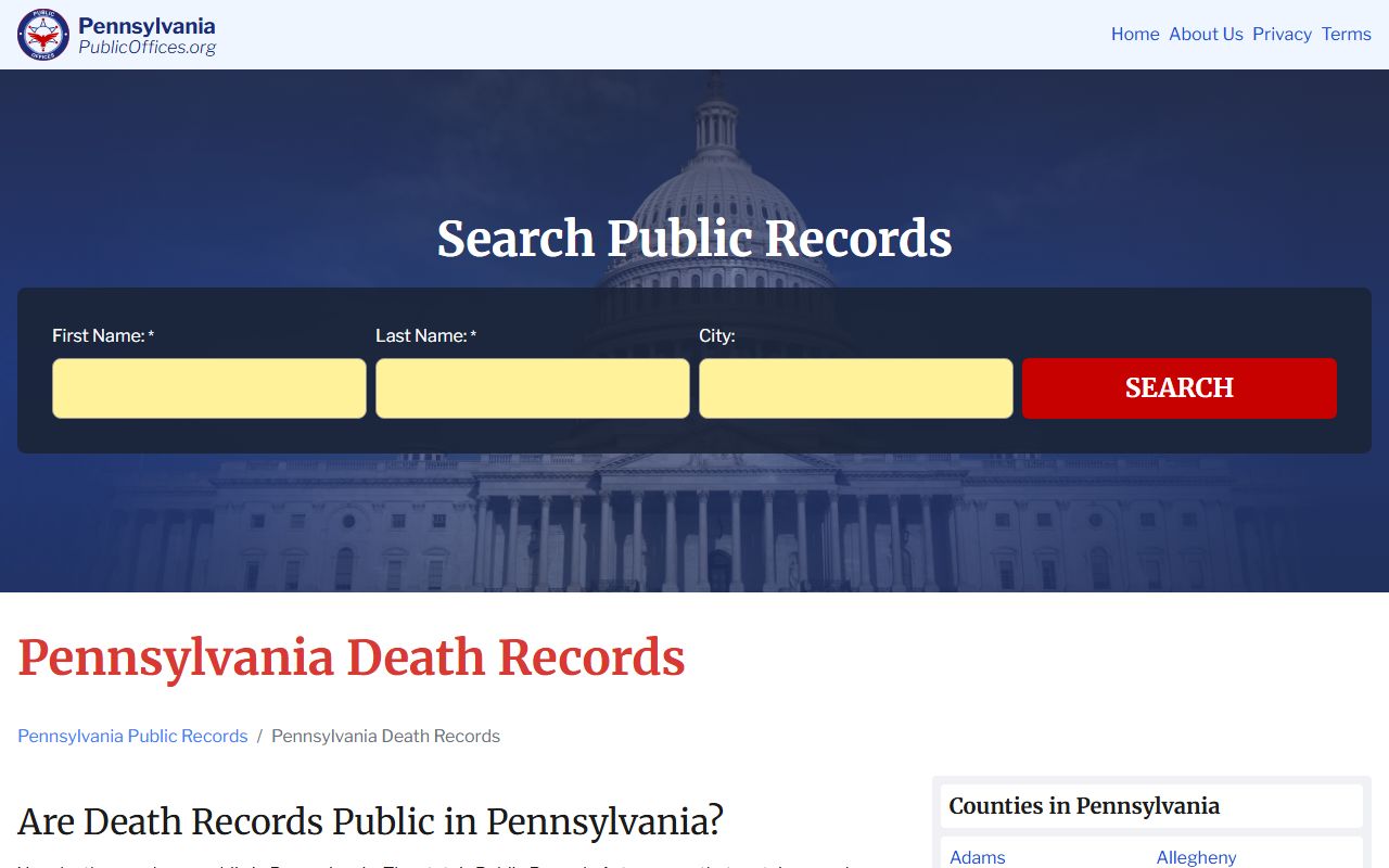 Bedford County Pennsylvania death records public access