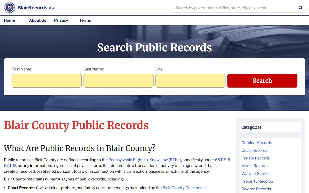 Blair County Pennsylvania vital records and death index