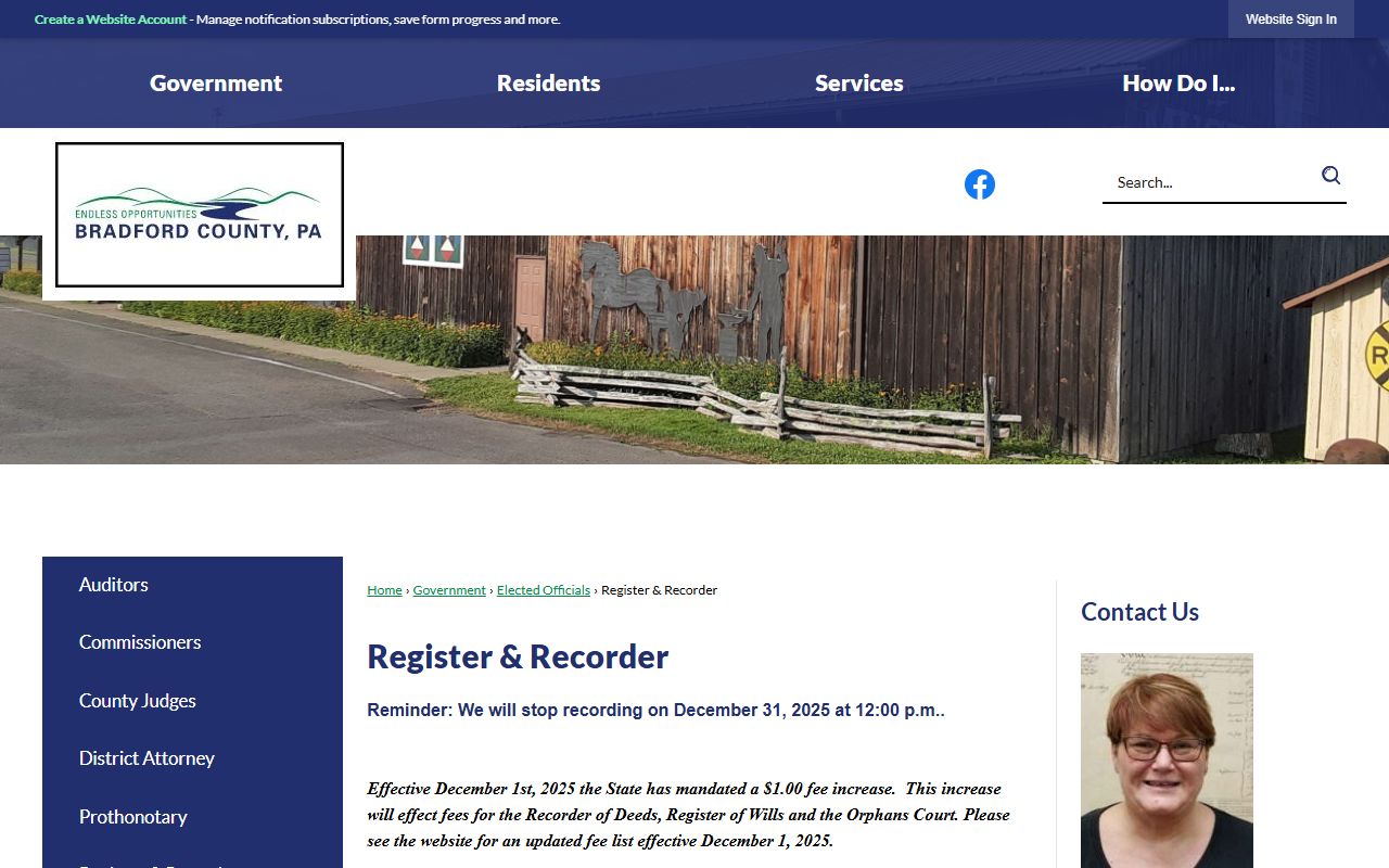 Bradford County Pennsylvania Register and Recorder office