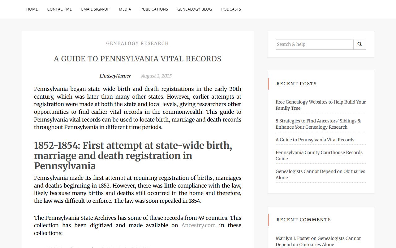 Cameron County Pennsylvania vital records and death index