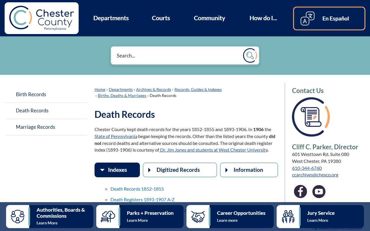 Chester County Pennsylvania death records archive