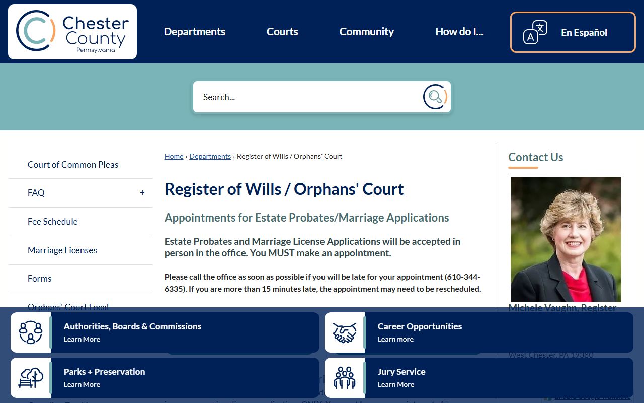 Chester County Pennsylvania Register of Wills and Orphans Court