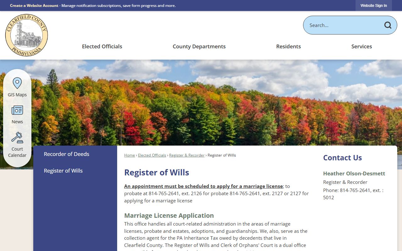 Clearfield County Pennsylvania Register of Wills death records