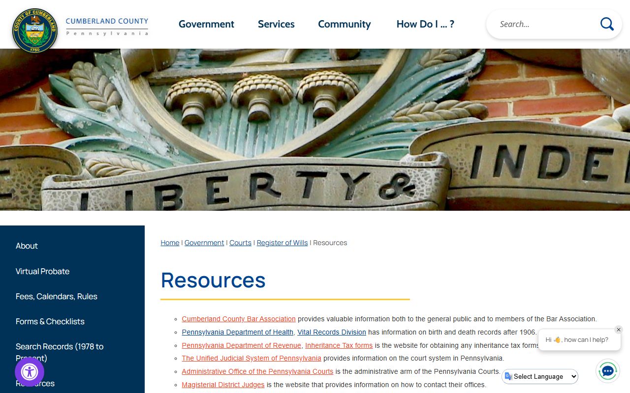 Cumberland County Pennsylvania records resources page