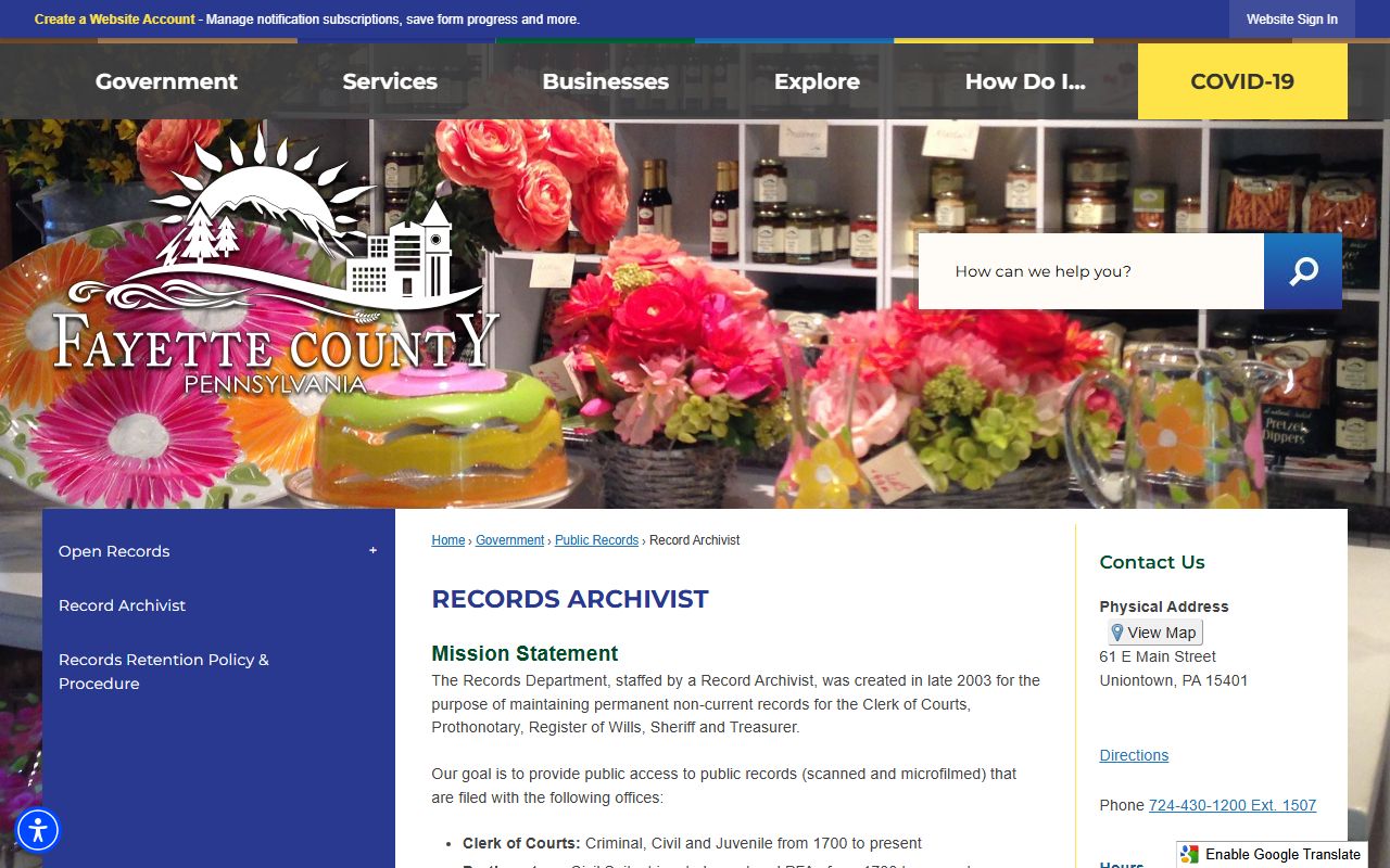 Fayette County Pennsylvania record archivist and death records