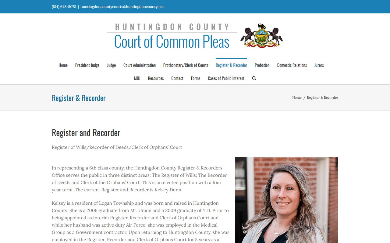 Huntingdon County Pennsylvania Register and Recorder office for death records