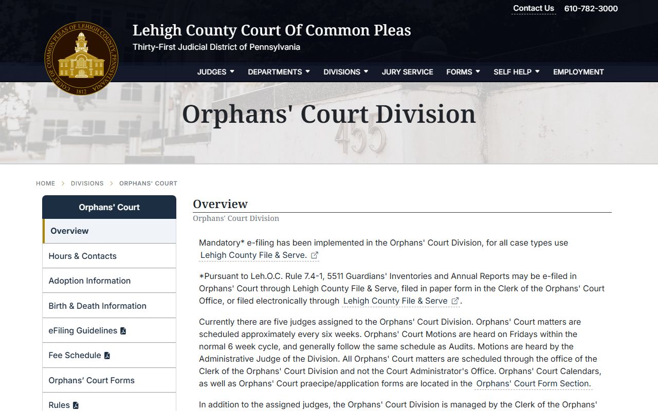 Lehigh County Pennsylvania Orphans Court for death and vital records