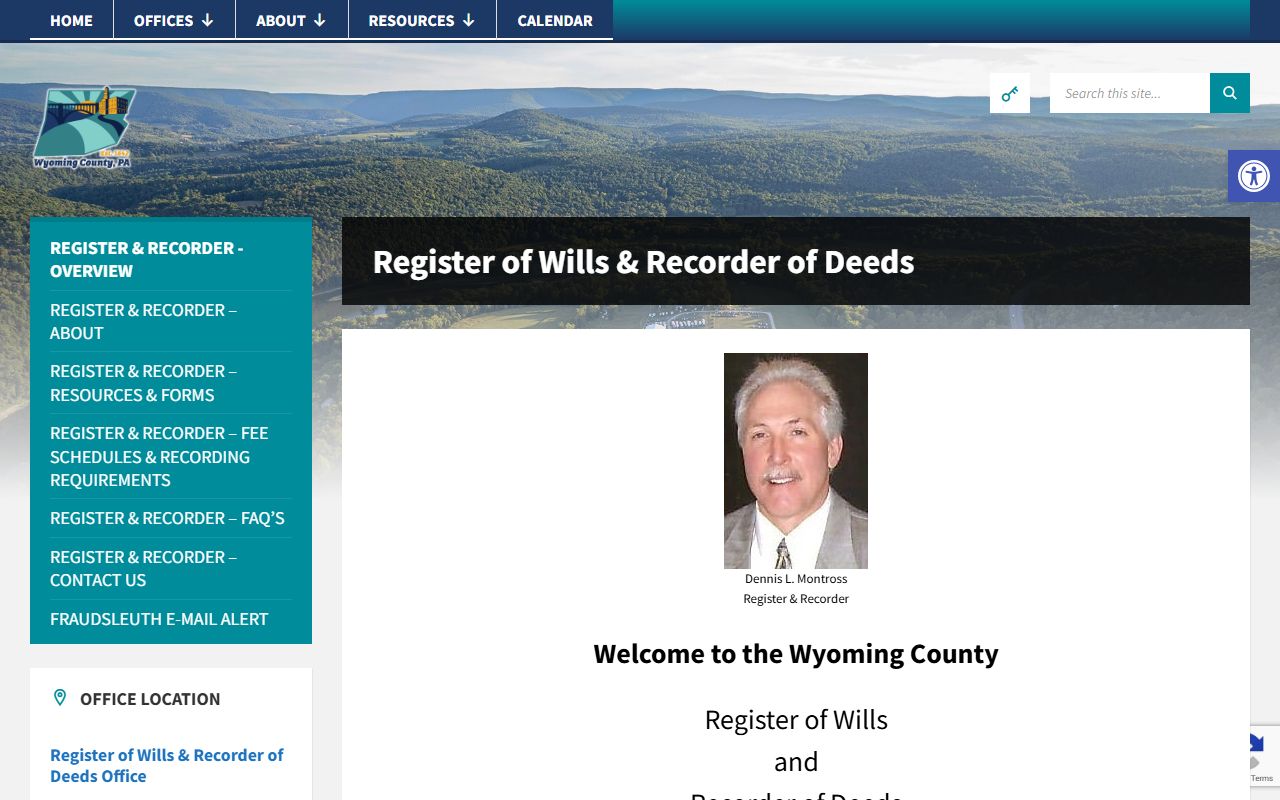 Wyoming County Pennsylvania Register and Recorder office